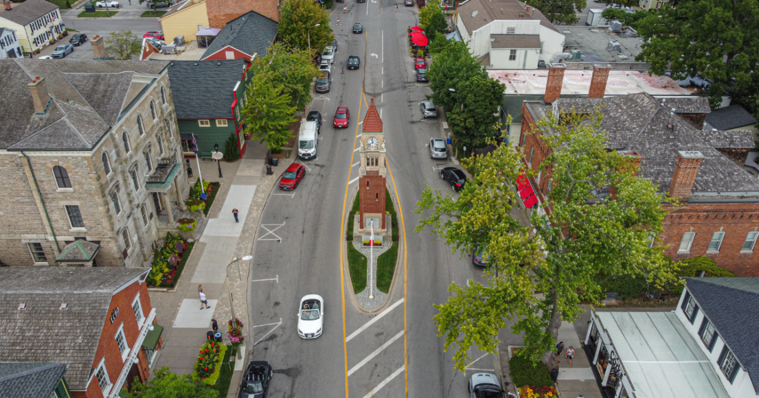 A view of downtown Niagara-on-the-Lake from overhead